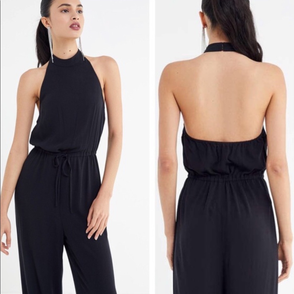 Urban Outfitters UO Black Halter Crepe Jumpsuit Wide Leg S - Picture 2 of 9